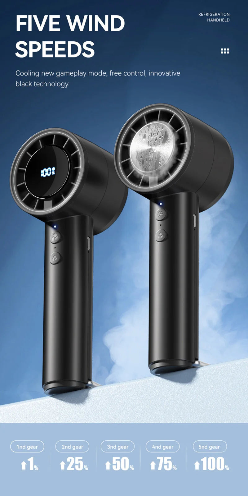 HomeSpark Mini Handheld Cooling Fan – USB Rechargeable, 3‑Speed Air Cooler